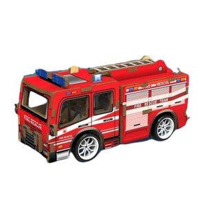 Fire Truck with Pull Back Gear Box - 3D Wood Puzzle (29 Pieces) Mini Model Vehicle