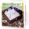 Glass Chess Set with Wooden Case: Glass Board Embedded in Wooden Case, Frosted and Clear Chess Pieces