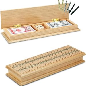 Deluxe Cribbage 3-Track Board with Metal Pegs and Storage Case